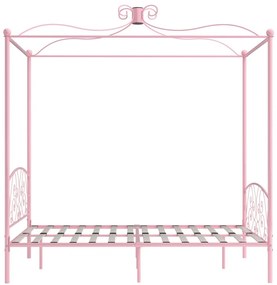 Estrutura de cama com dossel 120x200 cm metal cor-de-rosa