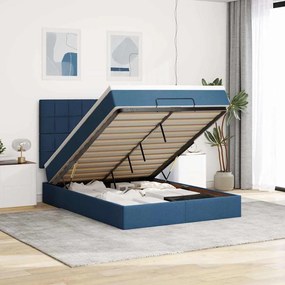 Estrutura de cama otomana com colchão tecido azul 140x200cm