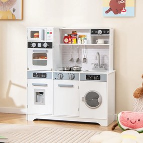 Cozinha de brincar para crianças em madeira com lava-loiça, torneira, dispensador de água, forno micro-ondas, máquina de lavar roupa, luzes e sons Bra
