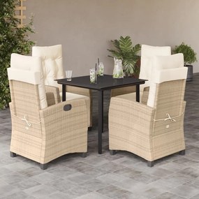 vidaXL 5 pcs conjunto de jantar p/ jardim com almofadões vime PE bege