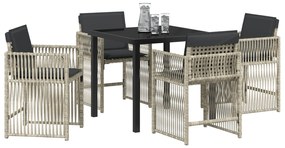 Conjunto de Jantar vidaXL de 5 Peças com Almofadas Cinza Claro Rattan