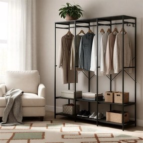 Guarda Roupa aberto com ganchos removíveis em preto