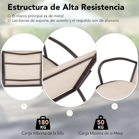 Conjunto jardim de 3 peças com 2 cadeiras com assento em tecido curvo e mesa de café redonda 81 x 63 x 73 cm Castanho claro