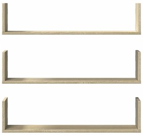 Prateleiras de parede 3 pcs derivados madeira carvalho sonoma