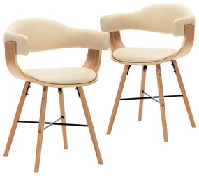 Cadeiras de jantar 2 pcs couro artificial/madeira curvada creme