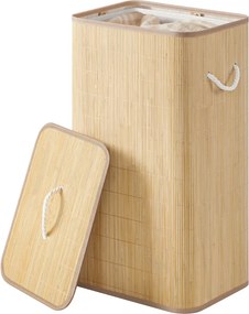 Cesto da roupa suja com tampa, 90 L, 40 x 32 x 70 cm cesto de bambu natural
