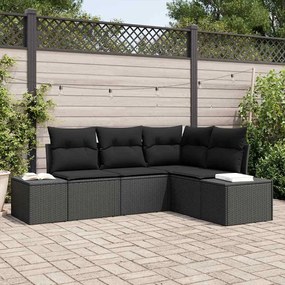 vidaXL Conjunto de Sofá de 4 Peças com Almofadas Preto Vime PE