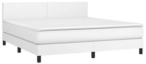 Cama box spring c/colchão/LED 180x200cm couro artificial branco