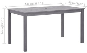 Mesa de jardim 140x80x74 cm acácia maciça cinzento lavado