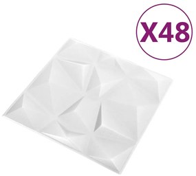 Painéis de parede 3D 48 pcs 50x50 cm 12 m² branco diamante