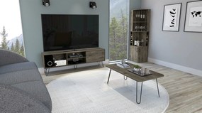 Conjunto Sala Andorra, Móvel TV para televisões até 70'' + Mesa de centro Andorra rectangular + Móvel de Bar Canto, Castanho