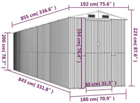 Abrigo de jardim 192x855x223 cm aço galvanizado castanho-escuro