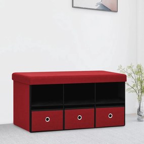 vidaXL Banco arrumação dobrável 76x38x38 cm linho falso vermelho tinto