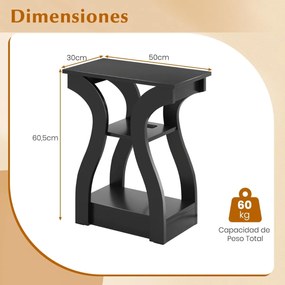 Conjunto de 2 mesas cabeçeira, ou mesas de apoio 50 x 30 x 60,5 cm com estação de carregamento de 3 níveis com prateleiras abertas e portas USB com to