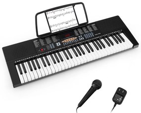Teclado eletrónico de 61 teclas com 300 ritmos 3 modos de ensino Teclado com ecrã LED Microfone duplo