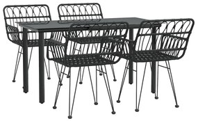 5 pcs conjunto de jantar p/ jardim vime PE preto