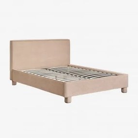 Cama Em Tecido Chenille Grosso Jokin 160 X 200 Cm & Chenille Grossa Castanho Latte - Sklum