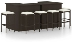 vidaXL 8 pcs conjunto de bar p/ jardim com almofadões vime PE castanho