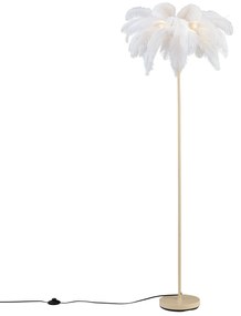 Candeeiro de pé Art Deco bege com penas brancas - Peahen Art Deco