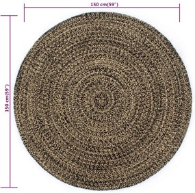 Tapete artesanal em juta preto e natural 150 cm