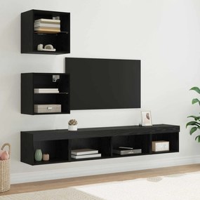 Unidades de TV de Parede com LED 5 pcs Carvalho Preto
