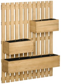 Outsunny Floreira de Parede com Treliça Floreira Vertical de Madeira com 4 Vasos Móveis e Orifício de Drenagem para Jardim Varanda Pátio 60x16x80 cm Madeira