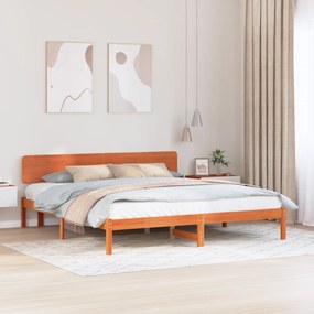vidaXL Estrado de Cama com Cabeceira Castanho Encerado 180x200 cm Madeira de Pinho Maciça