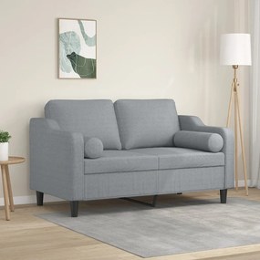 Sofá 2 lugares + almofadas decorativas 120cm tecido cinza-claro