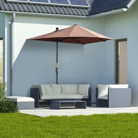 Chapéu de Sol de Parede 200x190x240 cm com Manivela Poste de Aço e Base Cruzada Anti-UV para Terraço Varanda Castanho
