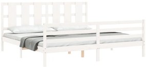 Estrutura de cama com cabeceira 200x200cm madeira maciça branco