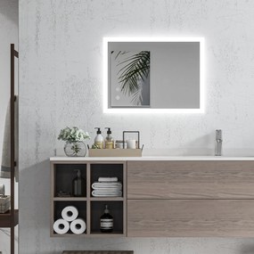 Espelho Casa de Banho com Luzes LED 70x50 cm Função Antiembaciamento 3 Cores Função de Memória e Interruptor Tátil Prata