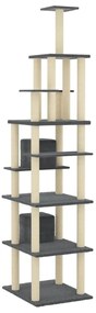 Árvore p/ gatos c/ postes arranhadores sisal 216cm cinza-escuro