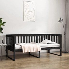 Sofá-cama 100x200 cm madeira de pinho maciça preto