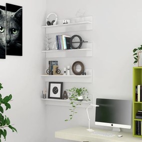 vidaXL Estantes de parede 4pcs 80x11,5x18cm contrapl. branco brilhante