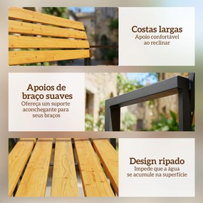 Banco de Jardim Exterior de 2 Lugares com Encosto e Assento Ripado em Madeira e Estrutura de Aço 136x54x82 cm Cor Madeira