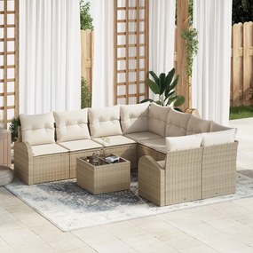 Conjunto de Sofá de Jardim vidaXL com Almofadas Bege Rattan Poli de 9