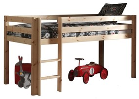 Conjunto Cama alta de Criança PINO 90 x 200 cm + estrado + escada + cortina + 3 bolsas + túnel Princesa Natural