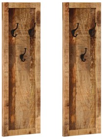 vidaXL Cabides de parede c/ 3 ganchos 2 pcs madeira mangueira maciça