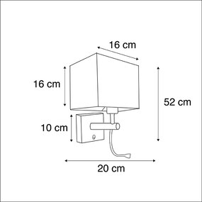 Candeeiro de parede moderno preto com USB e máscara quadrada preta - Zeno Moderno