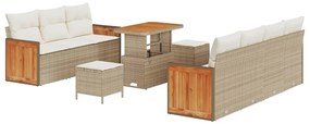 Conjunto de Sofá de Jardim de 10 Peças com Almofadas Rattan Bege e Acá