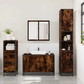 3 pcs conjunto de móveis WC madeira processada carvalho fumado
