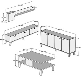 Conjunto de Mobiliário de Sala Sumer – Carvalho Branco – Diversas Medi
