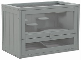 PawHut Gaiola de Madeira para Hamsters Gaiola para Roedores Gaiola para Pequenos Animais com 2 Níveis 60x35x42 cm Cinza | Aosom Portugal
