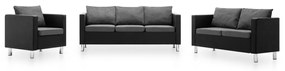 275506 vidaXL Conjunto de sofás couro artificial 3 pcs preto e cinzento claro