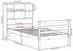 Cama com estante sem colchão 90x190 cm pinho maciço