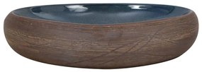 Lavatório de bancada oval 59x40x15 cm cerâmica castanho e azul