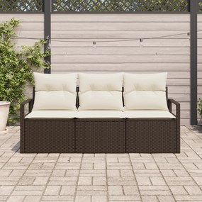 Conjunto de Sofá de Jardim vidaXL de 3 Peças com Almofadas Marrom Rattan Poliéster