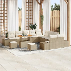 Conjunto de Sofá de Jardim com 13 Peças e Almofadas Bege em Rattan de