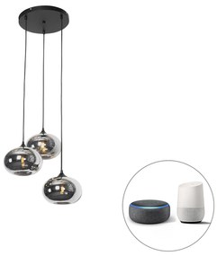 LED Candeeiro de suspensão inteligente preto com vidro fumê incl. 3 Wifi P45 - Busa Art Deco