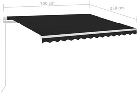 Toldo automático c/ LED e sensor de vento 3x2,5 m antracite